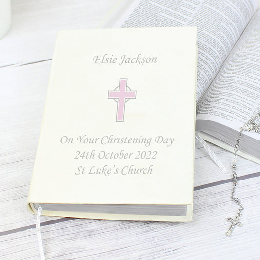 Personalised Pink Cross Holy Bible - Eco-friendly - MK&JD Gifts