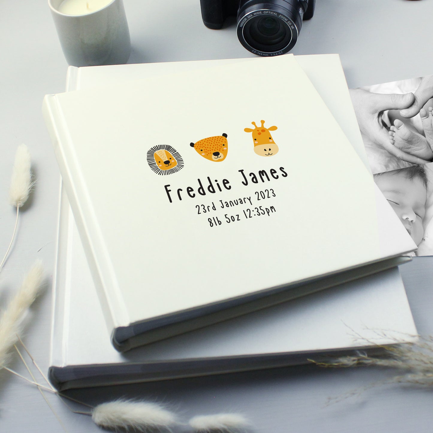 Personalised Scandi Safari Animals Square Photo Album - MK&JD Gifts