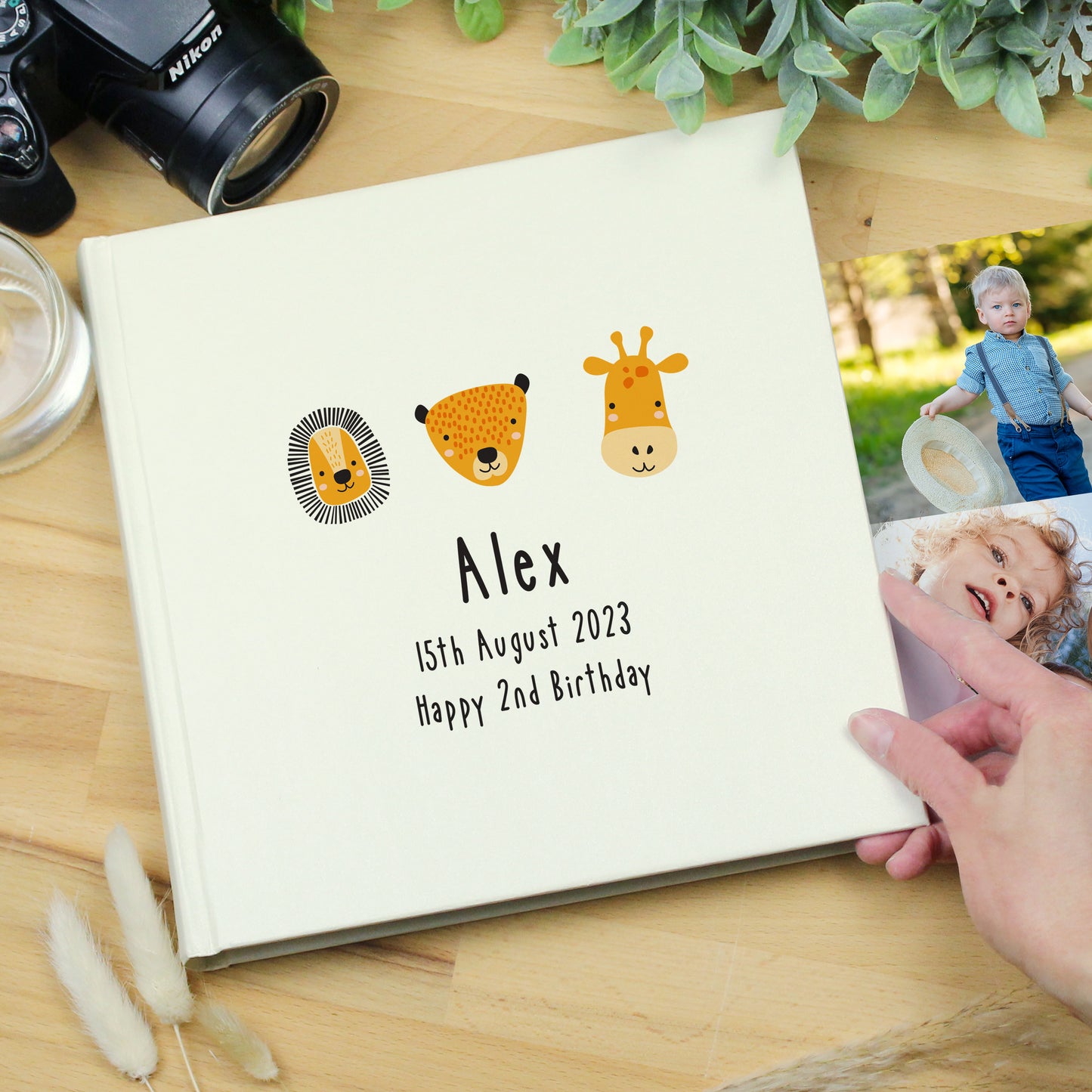 Personalised Scandi Safari Animals Square Photo Album - MK&JD Gifts