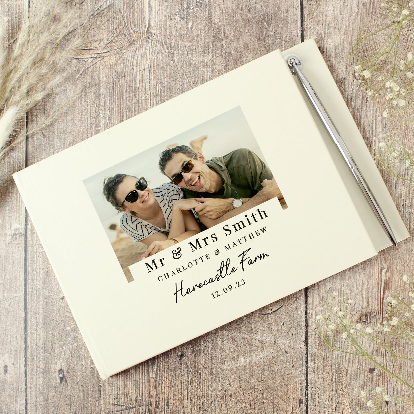 Personalised Photo Upload Hardback Guest Book & Pen - MK&JD Gifts