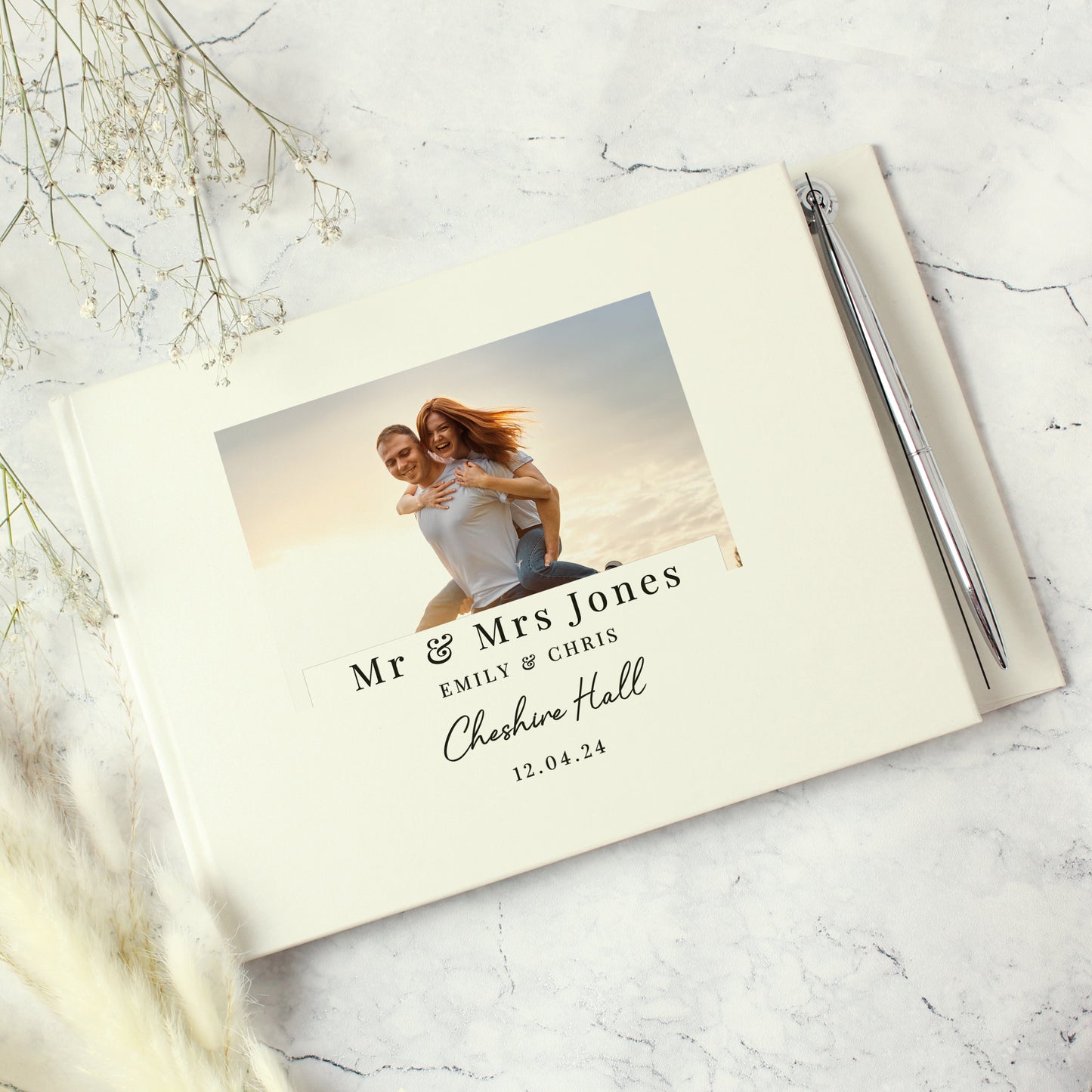 Personalised Photo Upload Hardback Guest Book & Pen - MK&JD Gifts