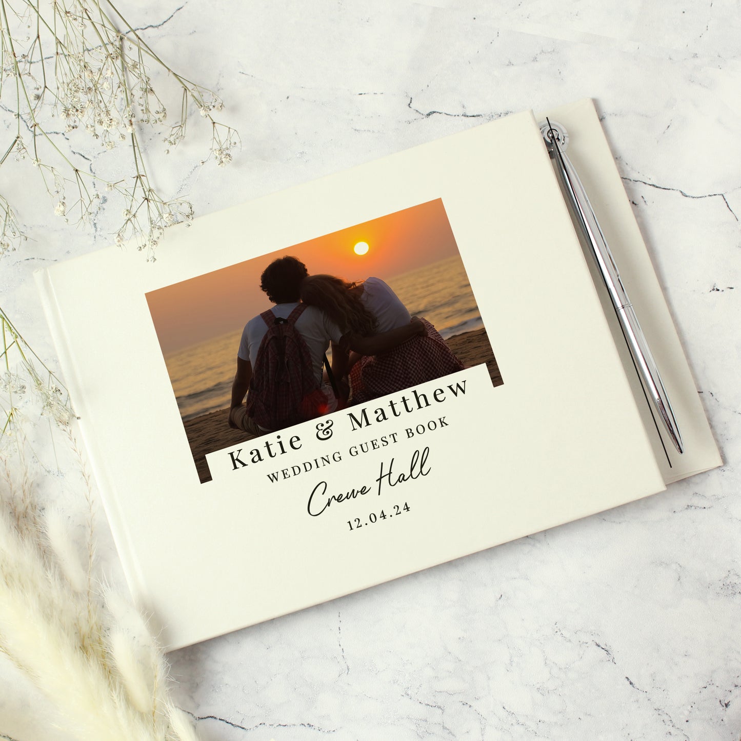 Personalised Photo Upload Hardback Guest Book & Pen - MK&JD Gifts
