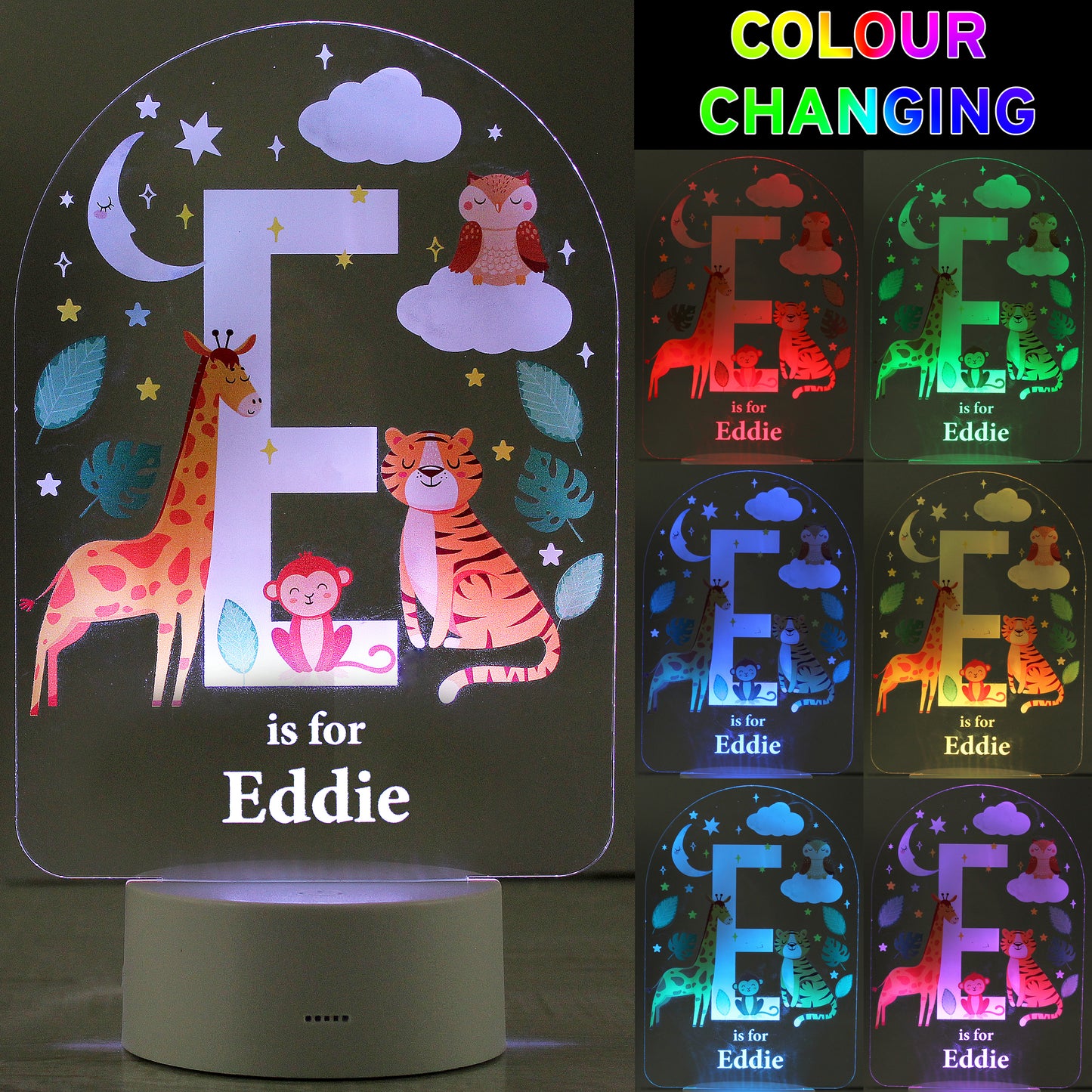 Personalised Animal Alphabet LED Colour Changing Night Light - MK&JD Gifts