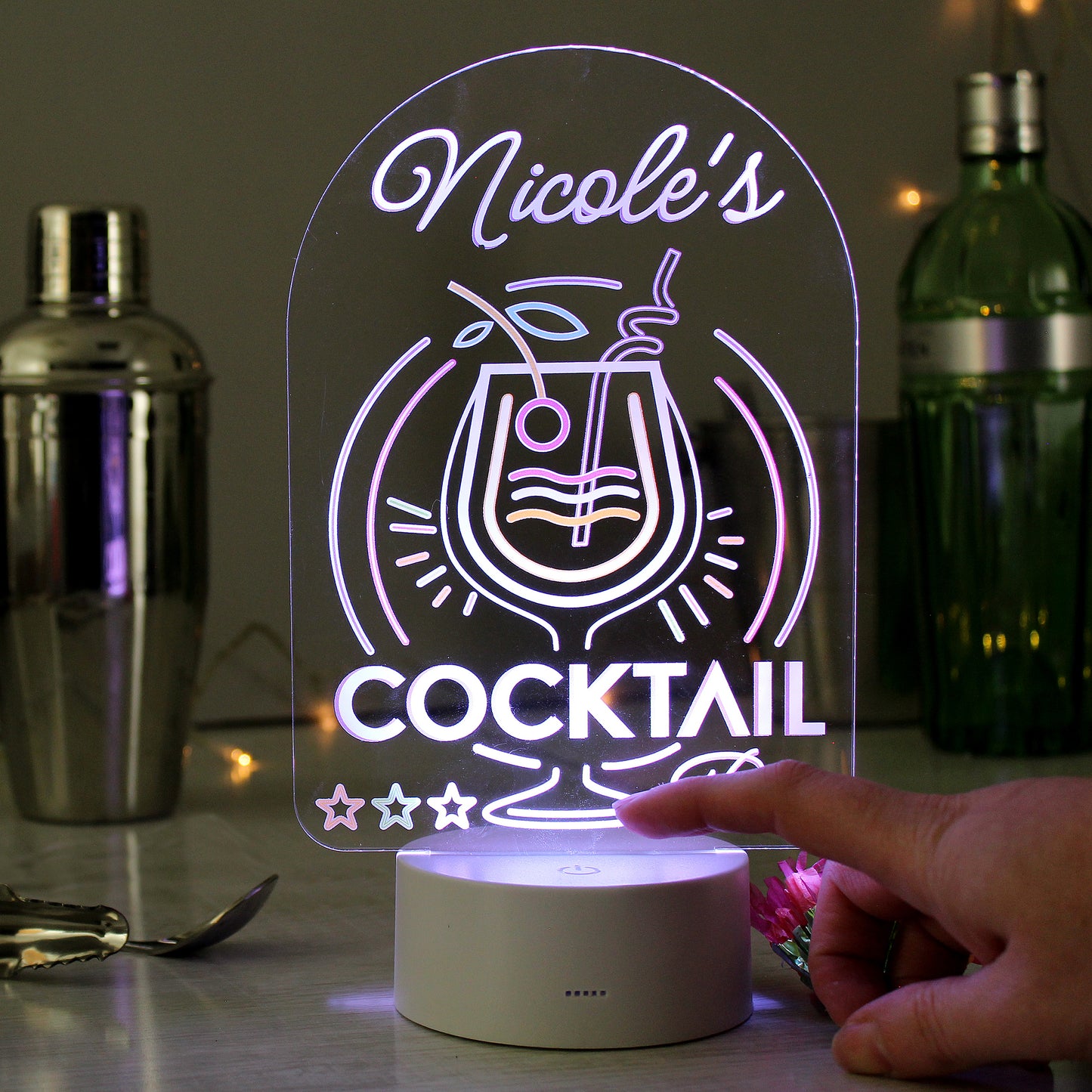 Personalised LED Colour Changing Cocktail Bar Sign - MK&JD Gifts