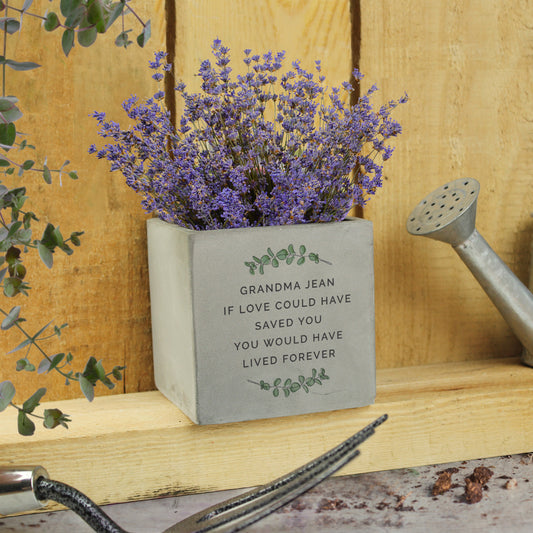Personalised Botanical Concrete Plant Pot - MK&JD Gifts