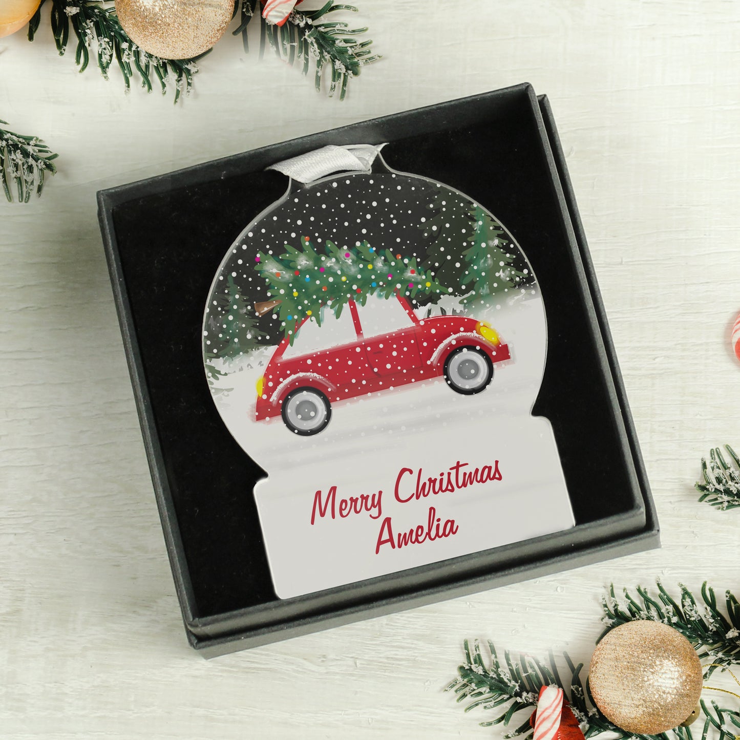 Personalised Driving Home For Christmas Acrylic Snow globe Decoration - MK&JD Gifts