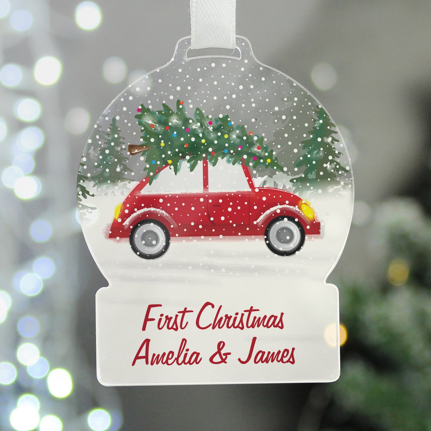 Personalised Driving Home For Christmas Acrylic Snow globe Decoration - MK&JD Gifts