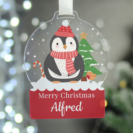 Personalised Penguin Acrylic Snowglobe Decoration - MK&JD Gifts
