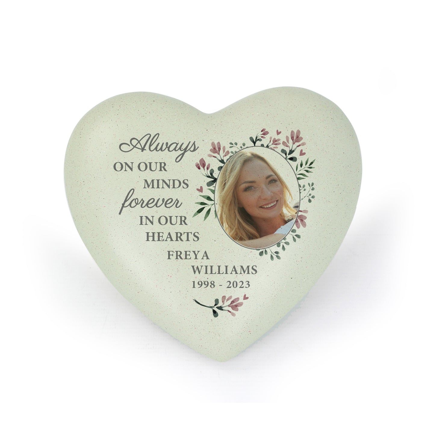 Personalised Floral Photo Upload Memorial Resin Heart - MK&JD Gifts
