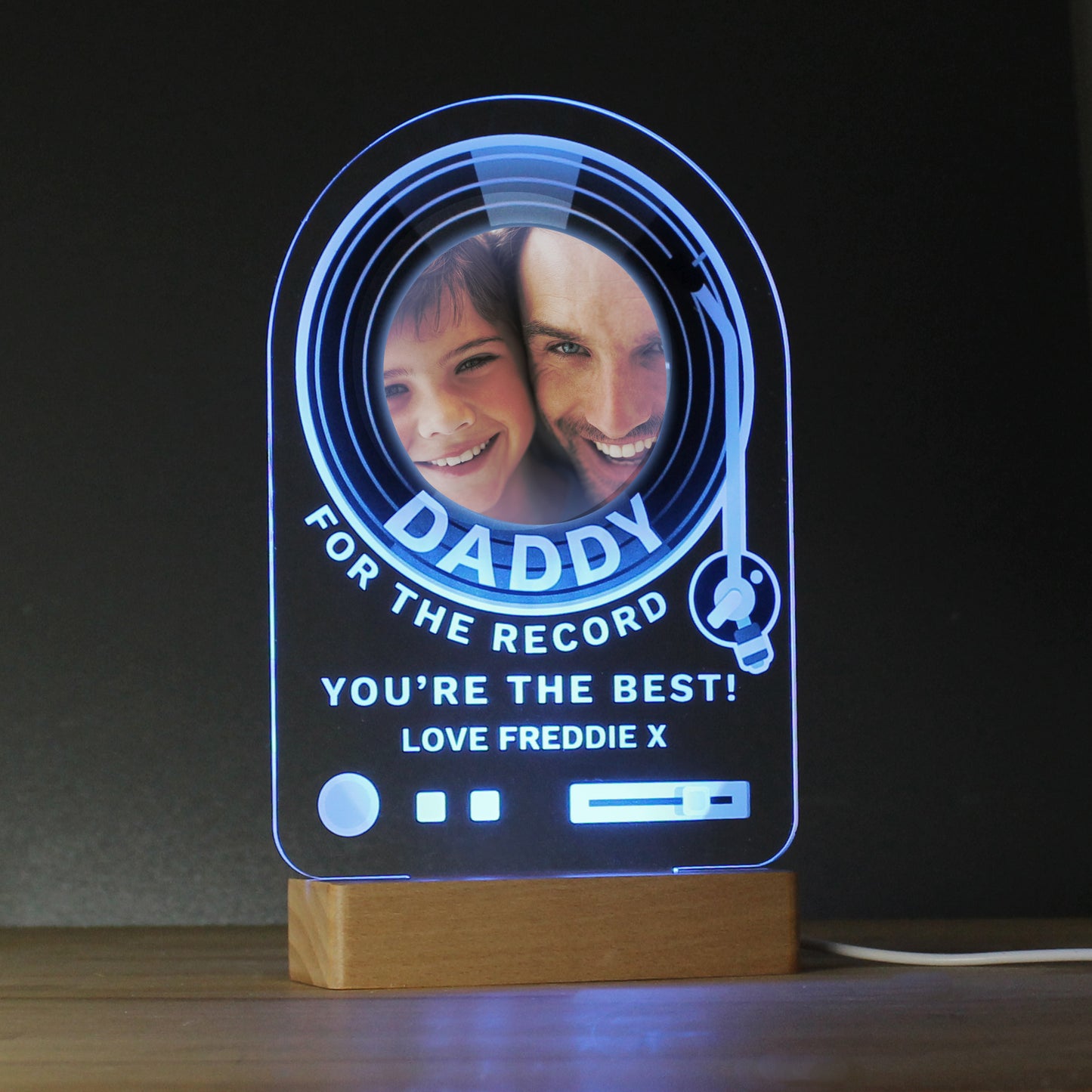 Personalised Record Photo Upload Wooden Based LED Light - MK&JD Gifts