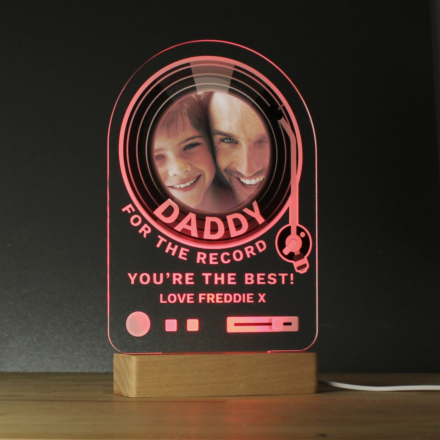 Personalised Record Photo Upload Wooden Based LED Light - MK&JD Gifts