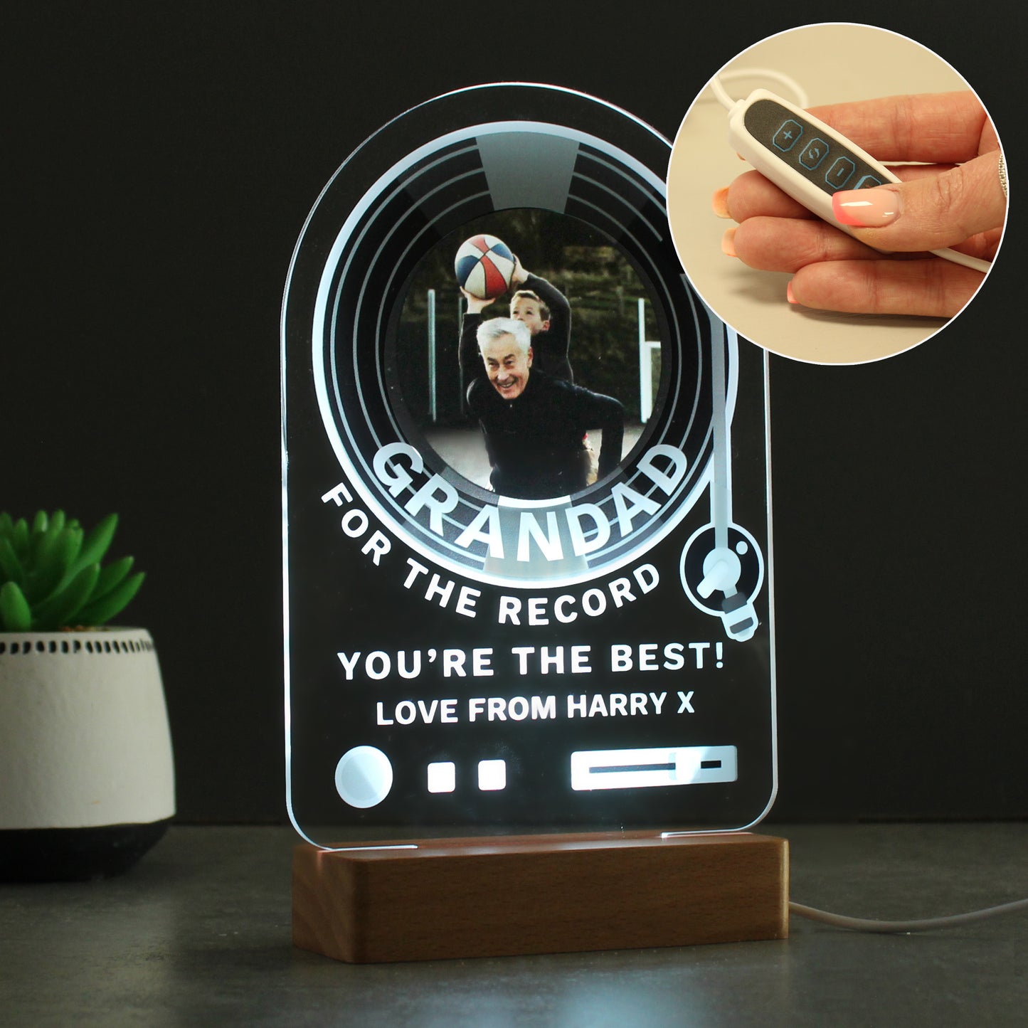 Personalised Record Photo Upload Wooden Based LED Light - MK&JD Gifts