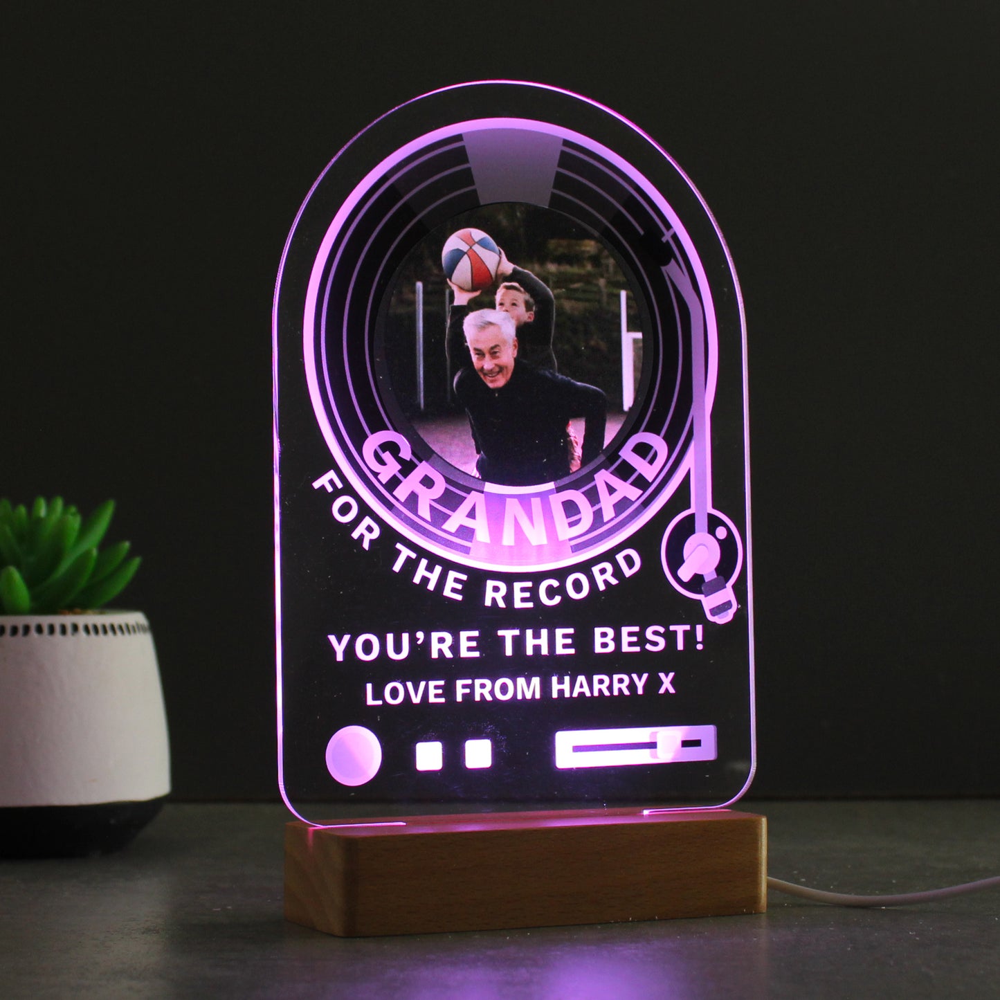 Personalised Record Photo Upload Wooden Based LED Light - MK&JD Gifts