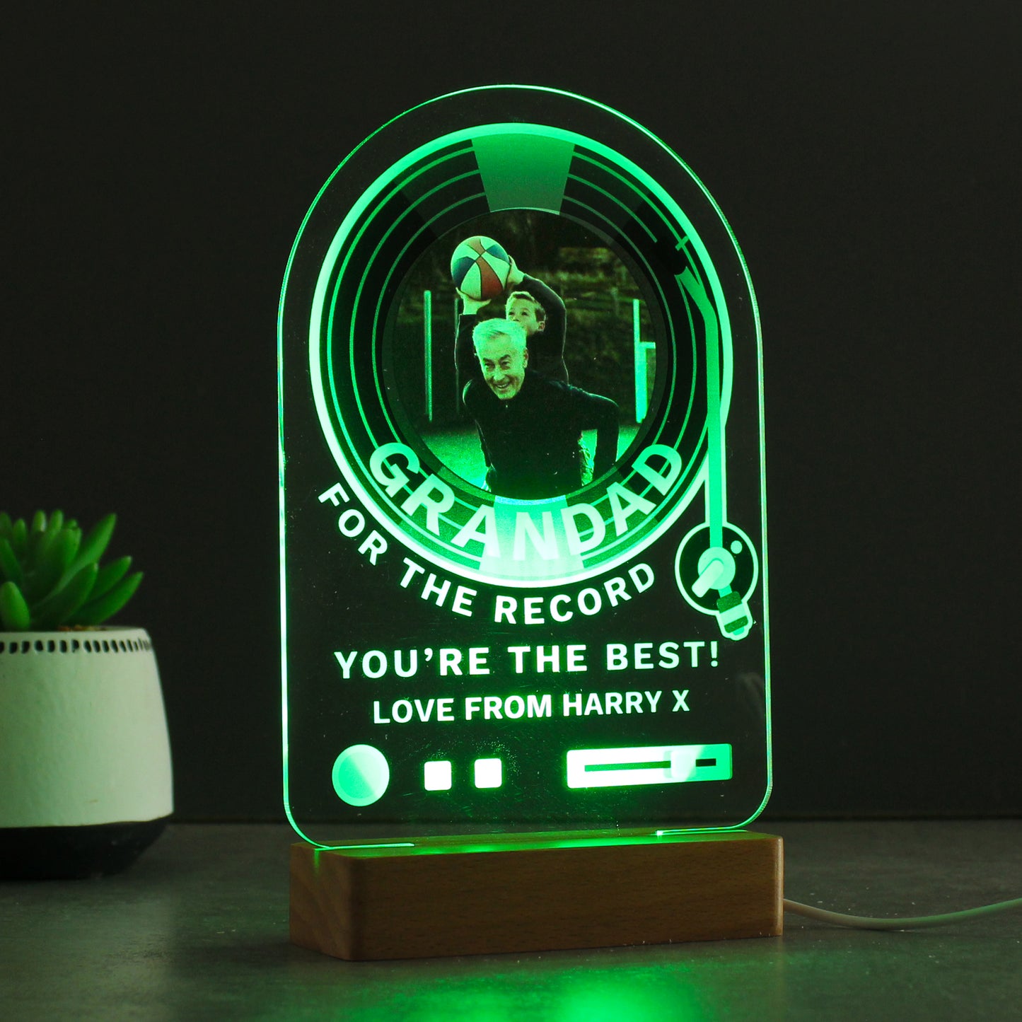 Personalised Record Photo Upload Wooden Based LED Light - MK&JD Gifts