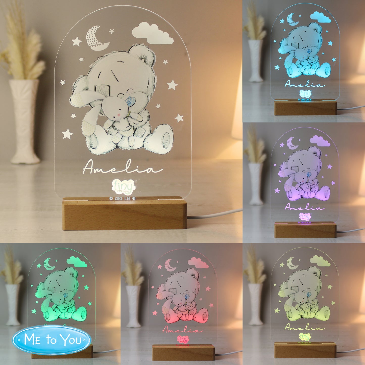 Personalised Tiny Tatty Teddy Wooden Based LED Light - MK&JD Gifts