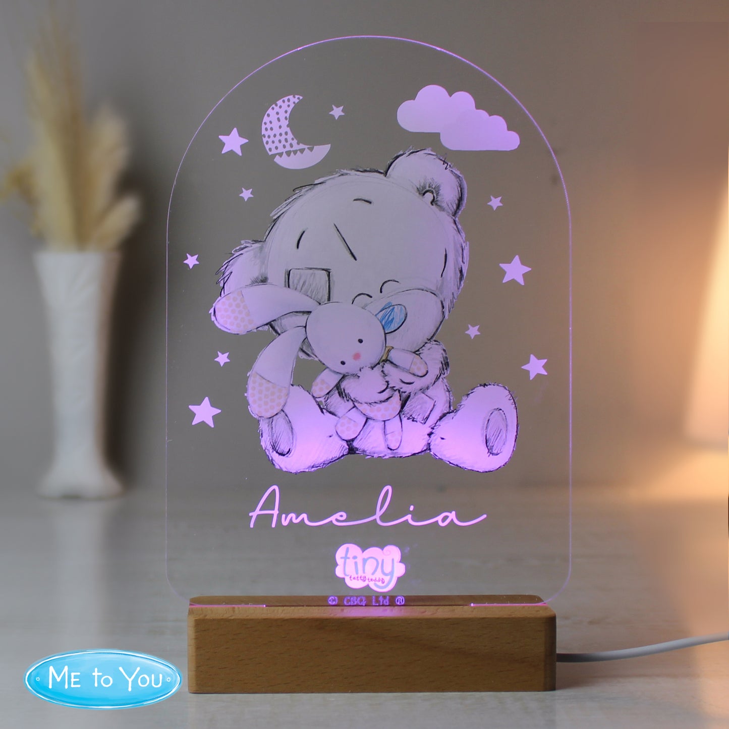 Personalised Tiny Tatty Teddy Wooden Based LED Light - MK&JD Gifts