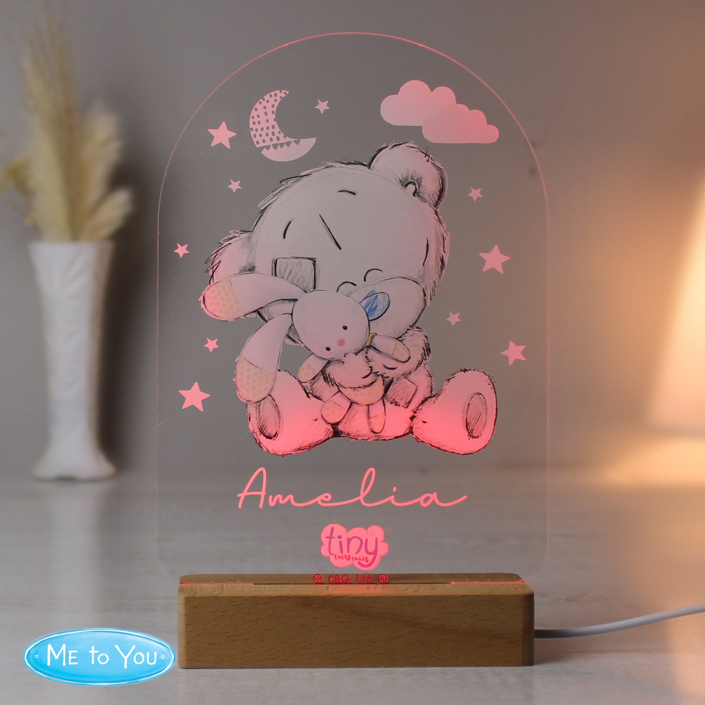 Personalised Tiny Tatty Teddy Wooden Based LED Light - MK&JD Gifts