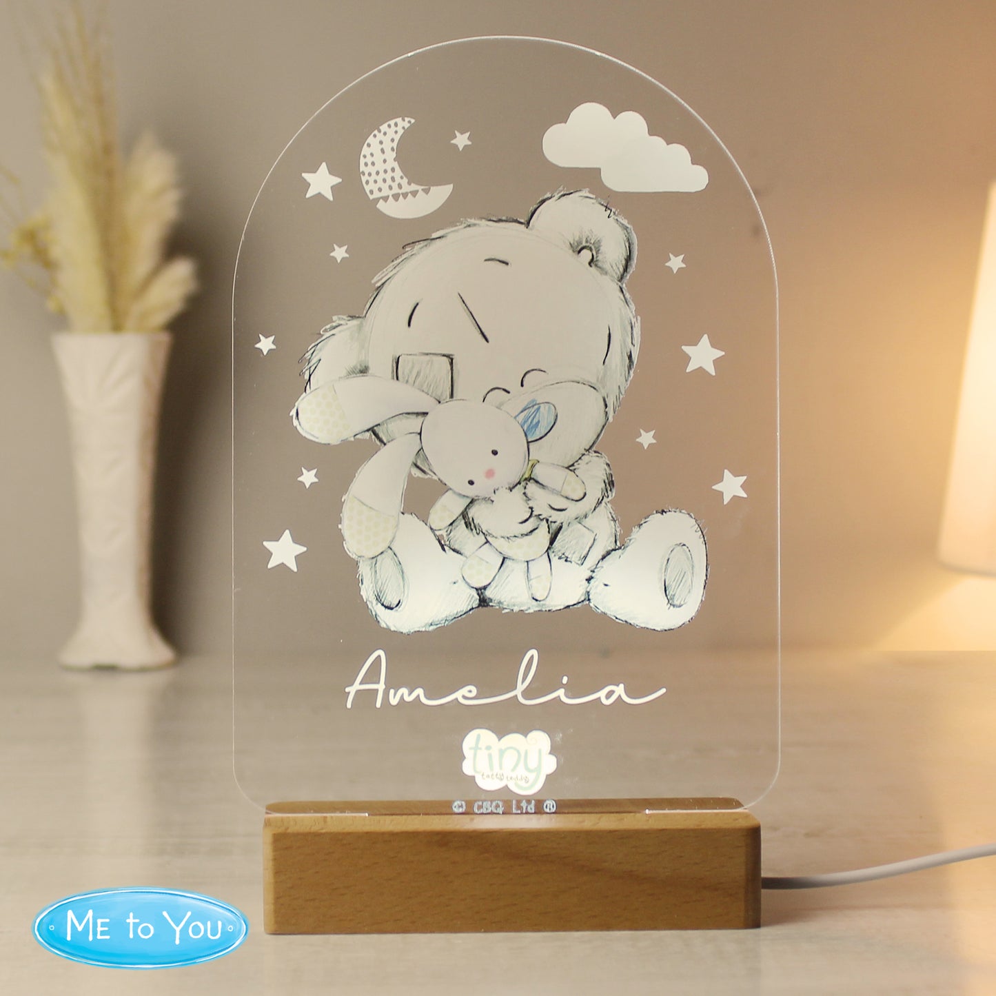 Personalised Tiny Tatty Teddy Wooden Based LED Light - MK&JD Gifts