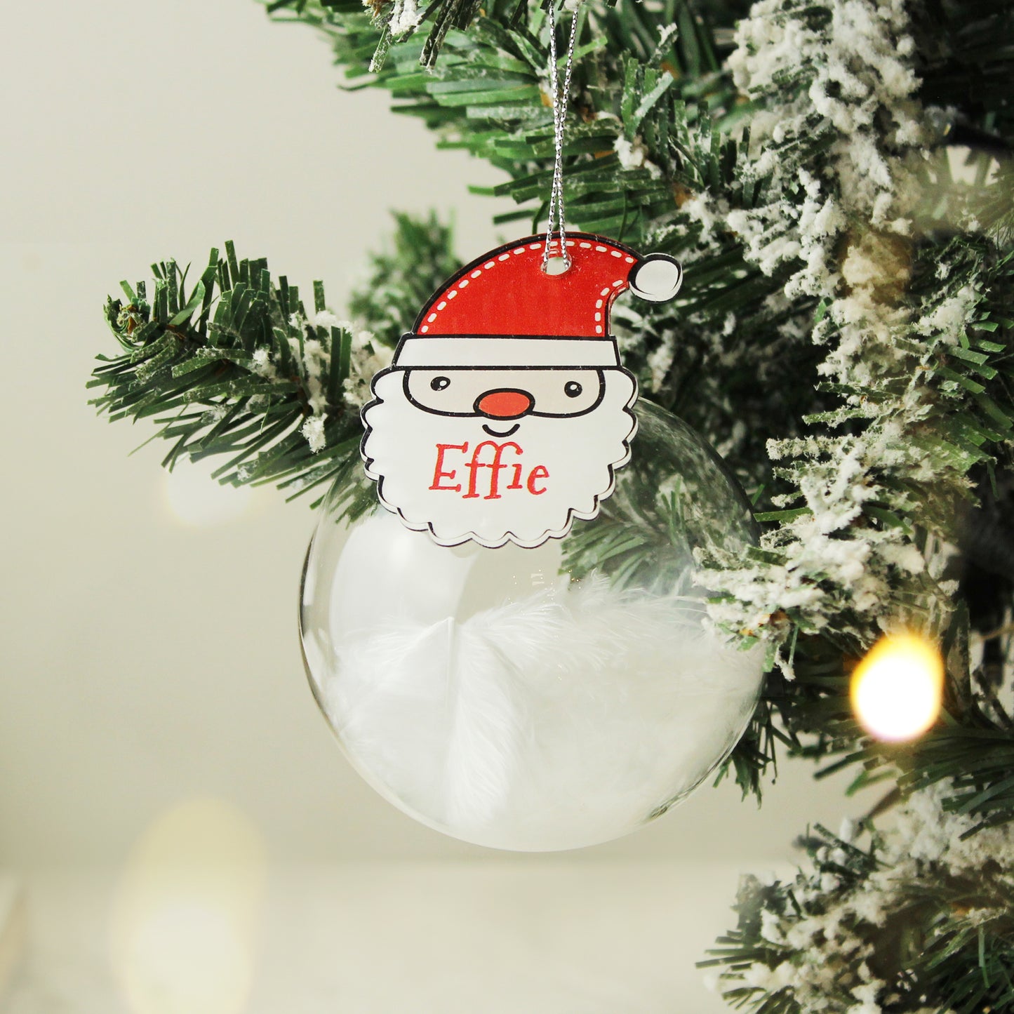 Personalised Red Santa Feather Glass Bauble - MK&JD Gifts