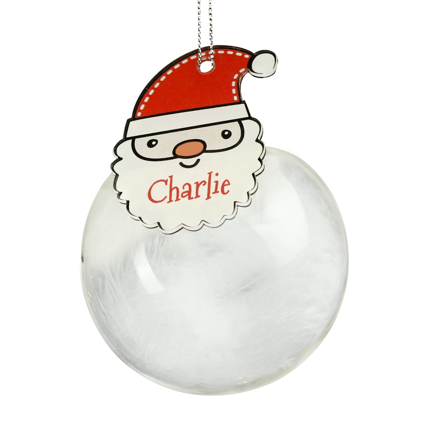 Personalised Red Santa Feather Glass Bauble - MK&JD Gifts