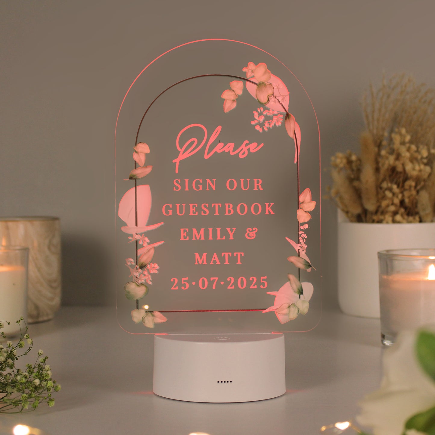 Personalised Botanical LED Colour Changing Wedding Sign - MK&JD Gifts