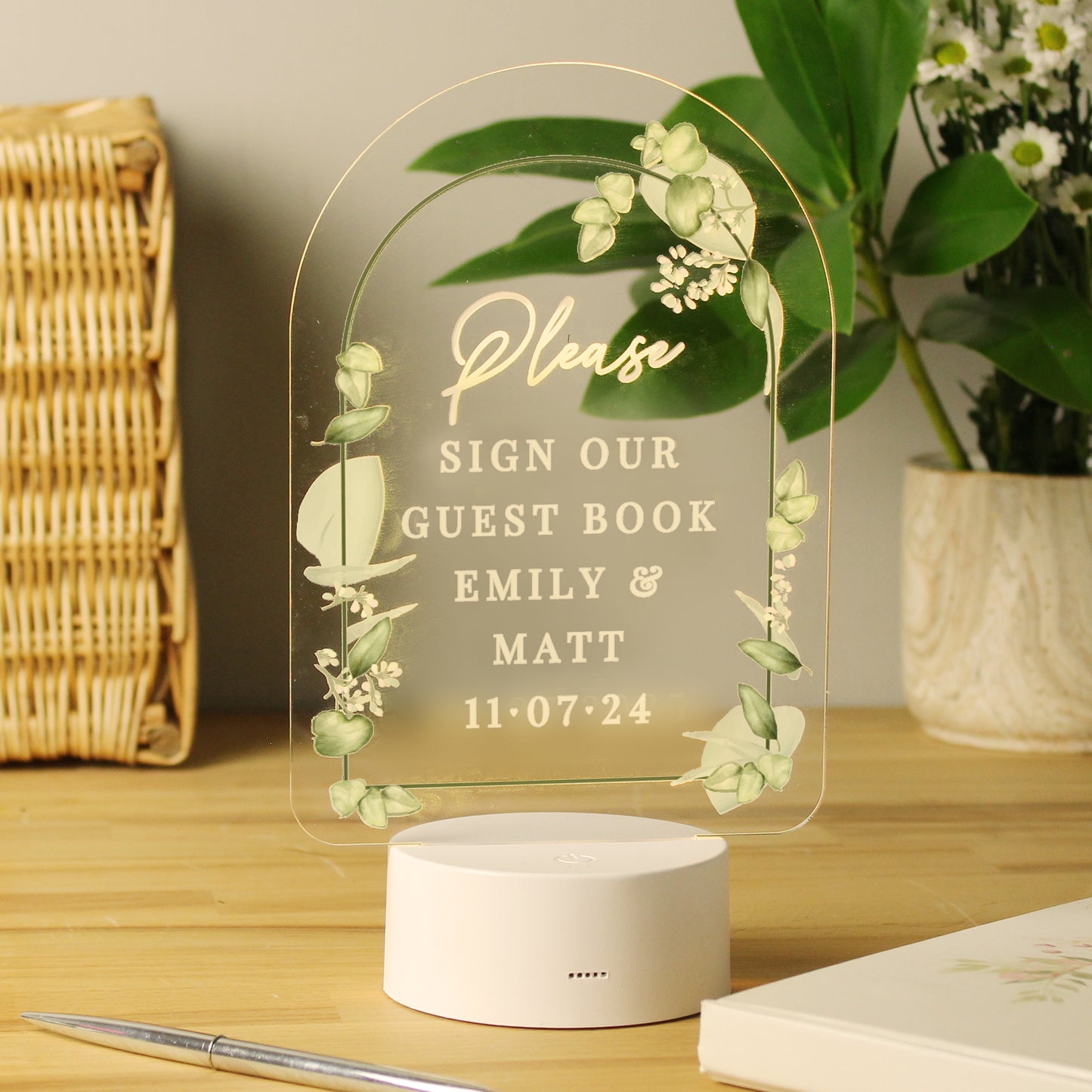 Personalised Botanical LED Colour Changing Wedding Sign - MK&JD Gifts