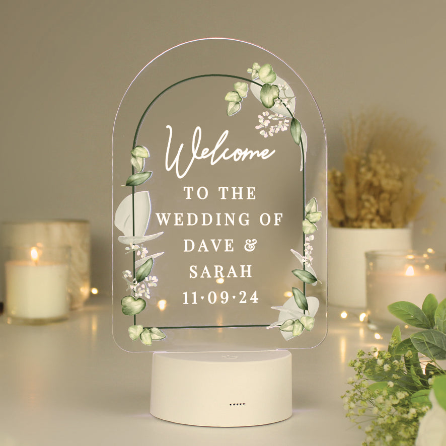 Personalised Botanical LED Colour Changing Wedding Sign - MK&JD Gifts