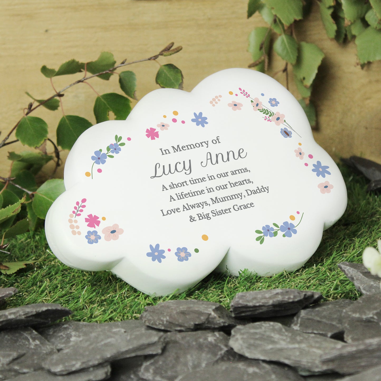 Personalised Floral Resin Memorial Cloud - MK&JD Gifts
