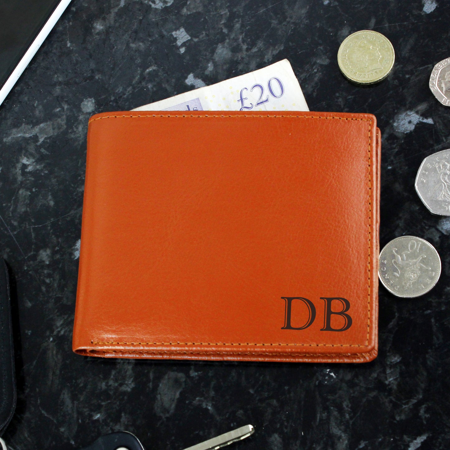 Personalised Initials Tan Leather Wallet - MK&JD Gifts