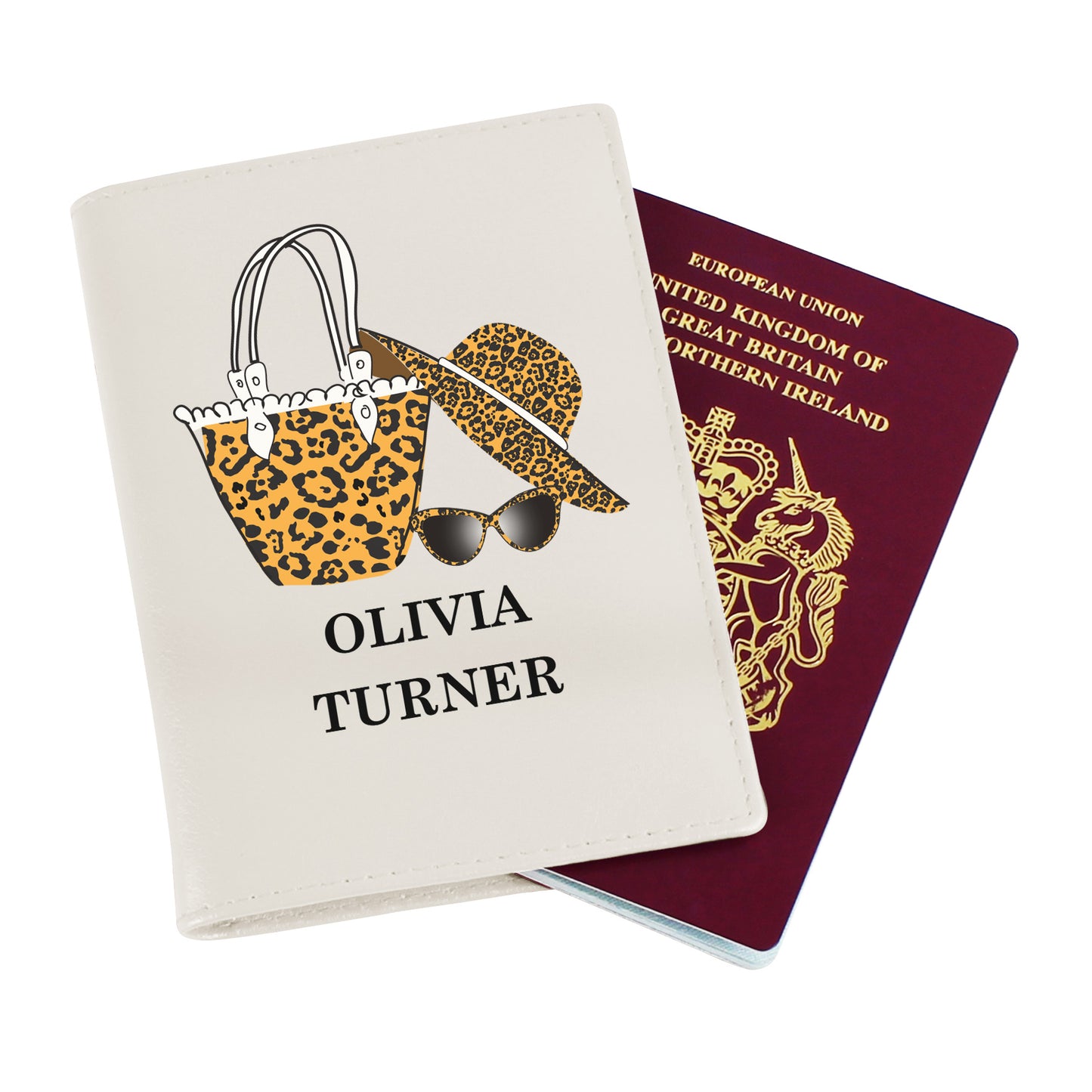 Personalised Leopard Print Cream Passport Holder - MK&JD Gifts