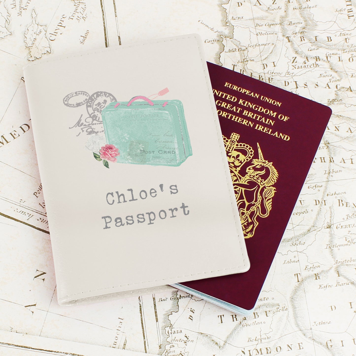 Personalised Vintage Pastel Travel Cream Passport Holder - MK&JD Gifts