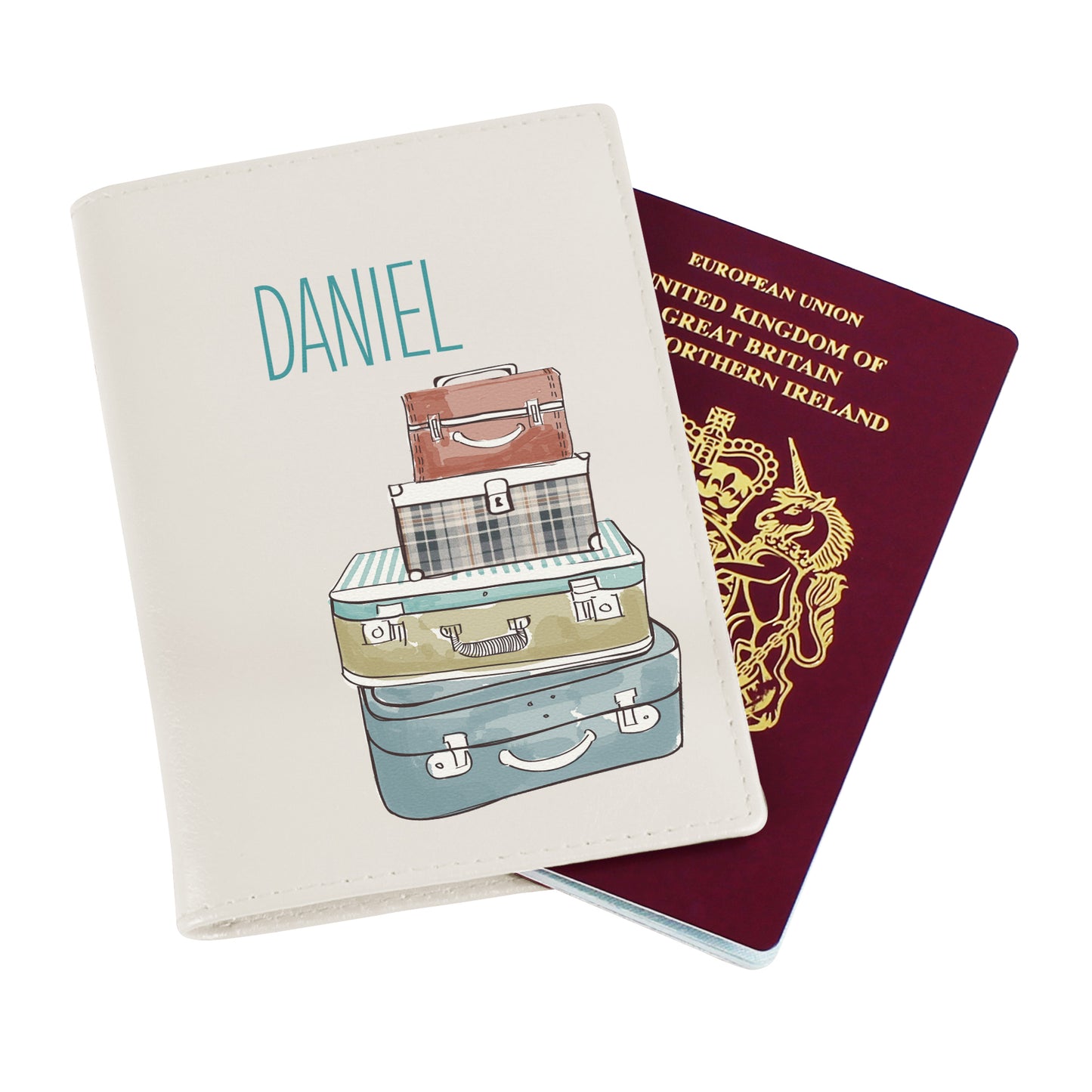 Personalised Suitcases Cream Passport Holder - MK&JD Gifts