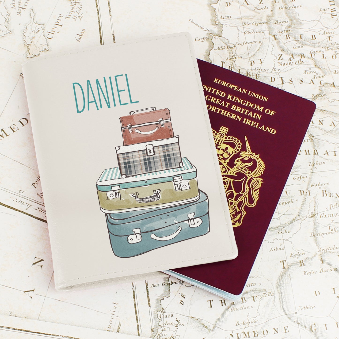 Personalised Suitcases Cream Passport Holder - MK&JD Gifts