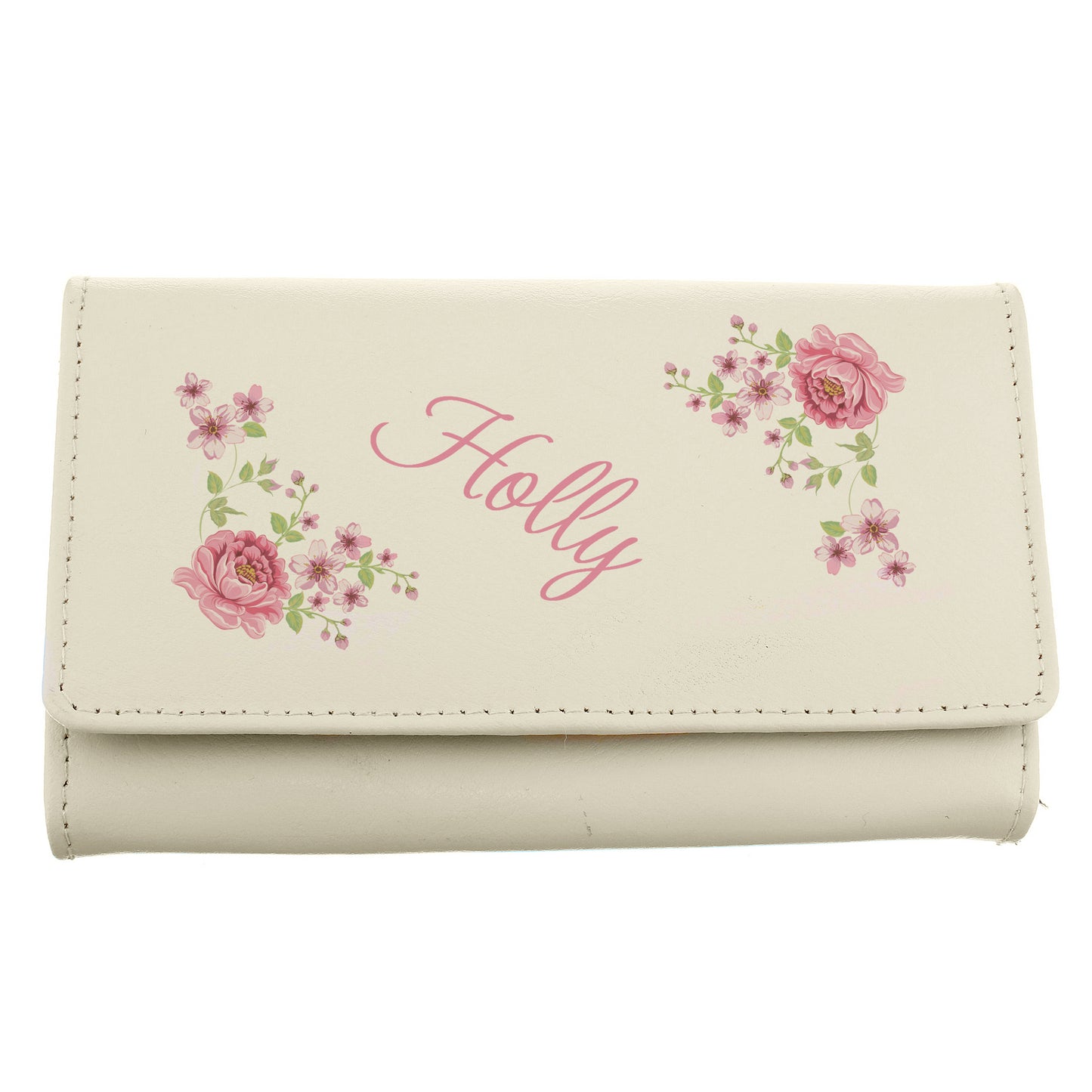 Personalised Floral Cream Leather Purse - MK&JD Gifts