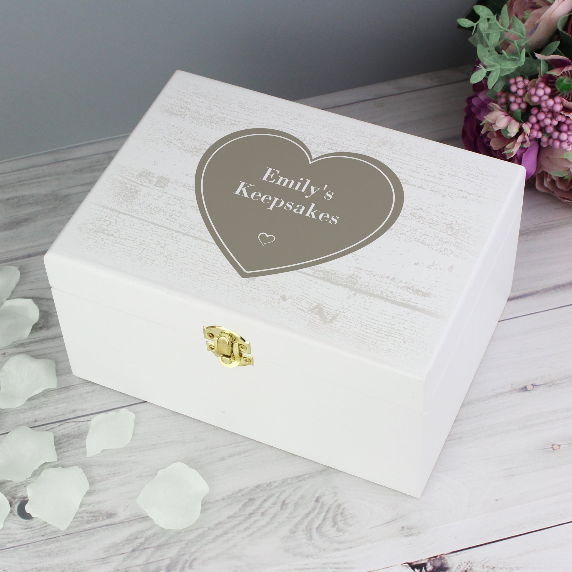 Personalised Rustic Heart White Wooden Keepsake Box - MK&JD Gifts