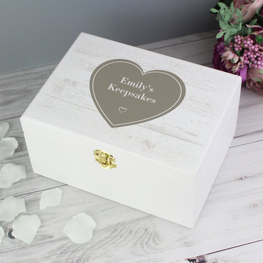 Personalised Rustic Heart White Wooden Keepsake Box - MK&JD Gifts