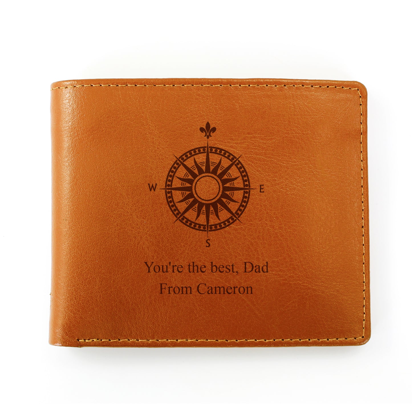 Personalised Compass Tan Leather Wallet - MK&JD Gifts