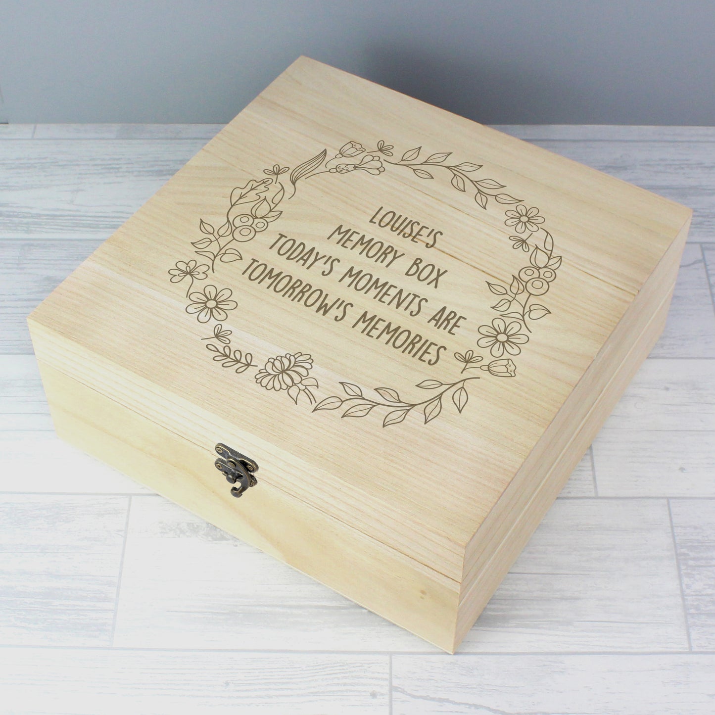 Personalised Floral Wreath Large Wooden Keepsake Box - MK&JD Gifts