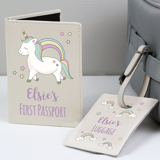 Personalised Baby Unicorn Cream Passport Holder & Luggage Tag Set - MK&JD Gifts