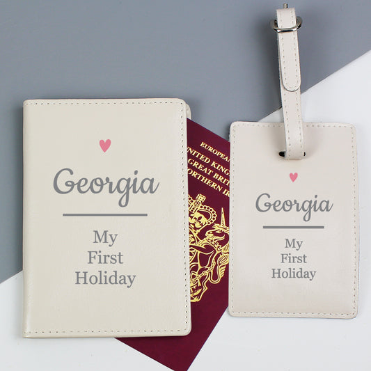 Personalised Pink Heart Cream Passport Holder & Luggage Tag Set - MK&JD Gifts