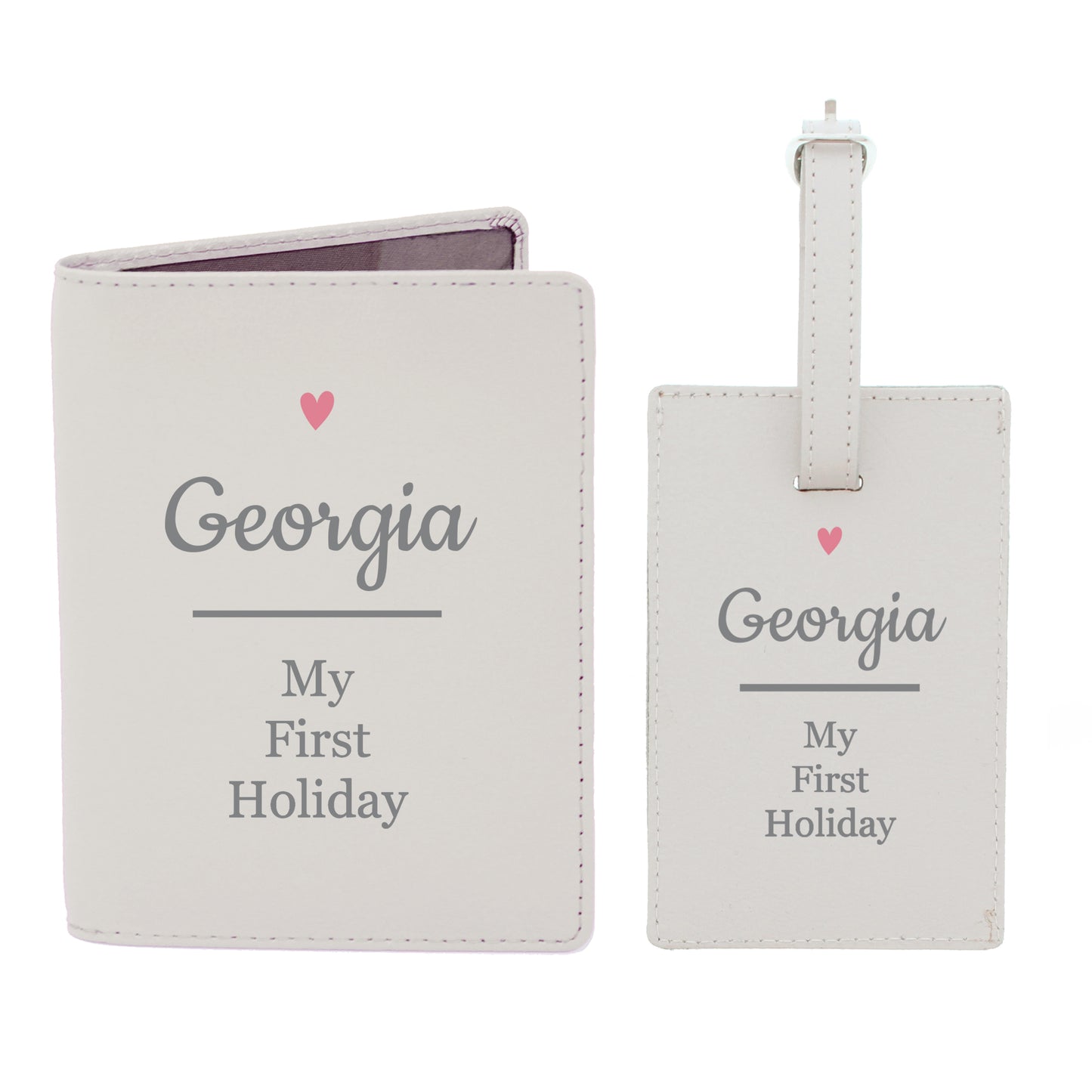 Personalised Pink Heart Cream Passport Holder & Luggage Tag Set - MK&JD Gifts