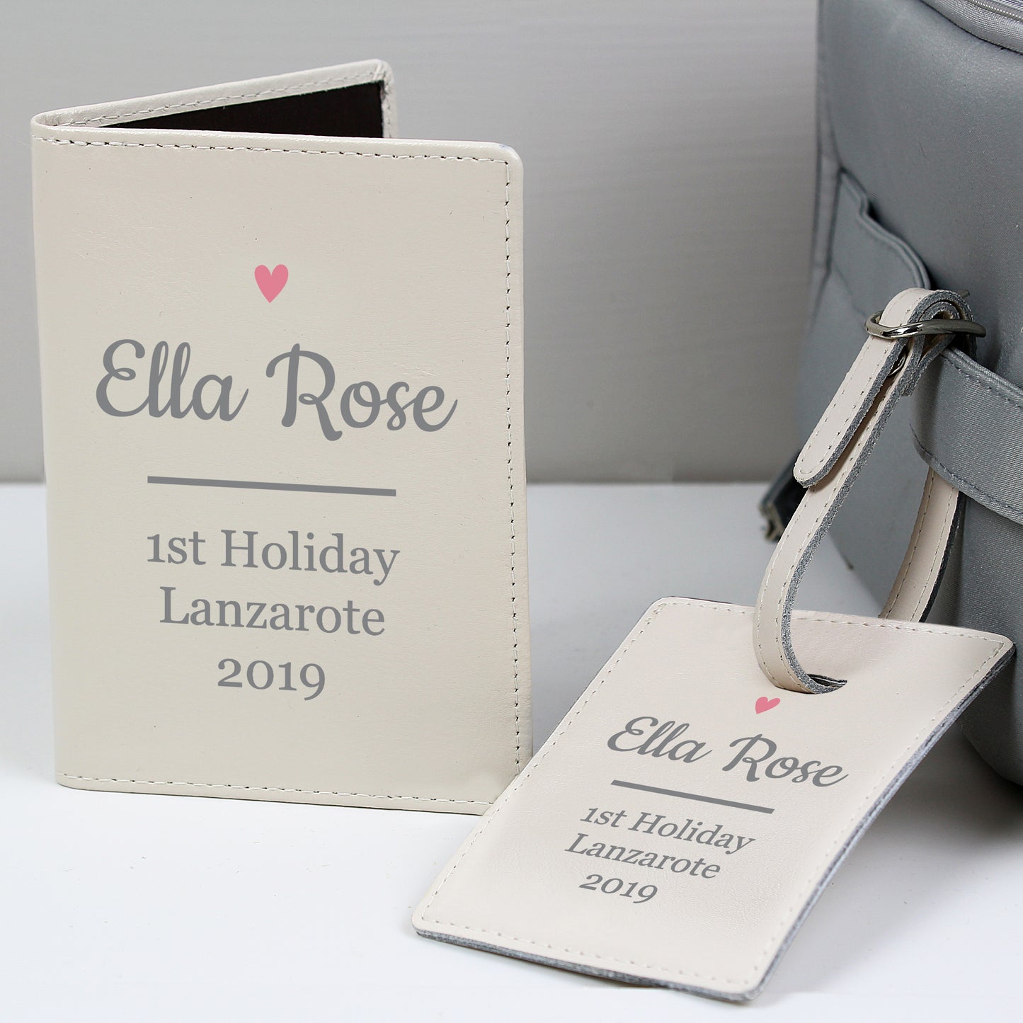 Personalised Pink Heart Cream Passport Holder & Luggage Tag Set - MK&JD Gifts