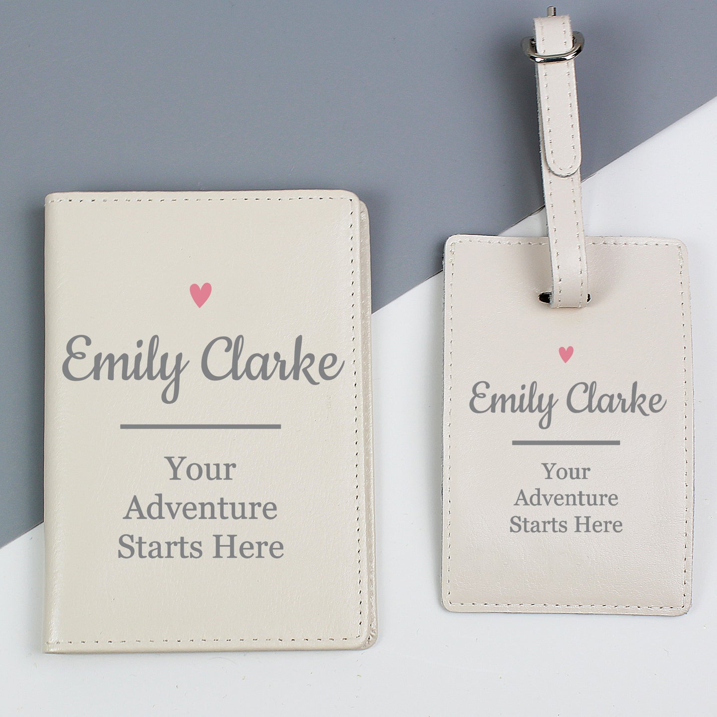 Personalised Pink Heart Cream Passport Holder & Luggage Tag Set - MK&JD Gifts