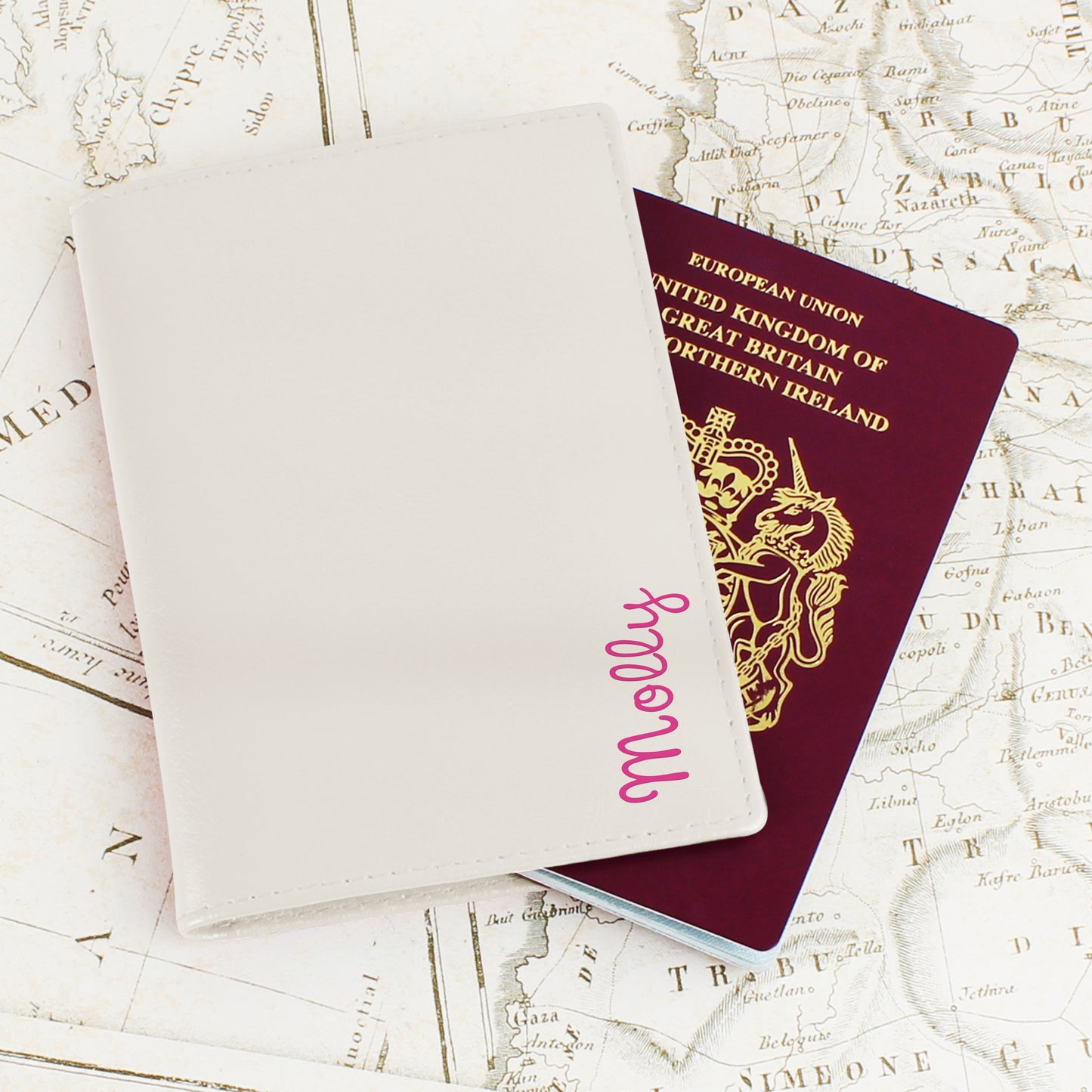 Personalised Pink Name Cream Passport Holder - MK&JD Gifts