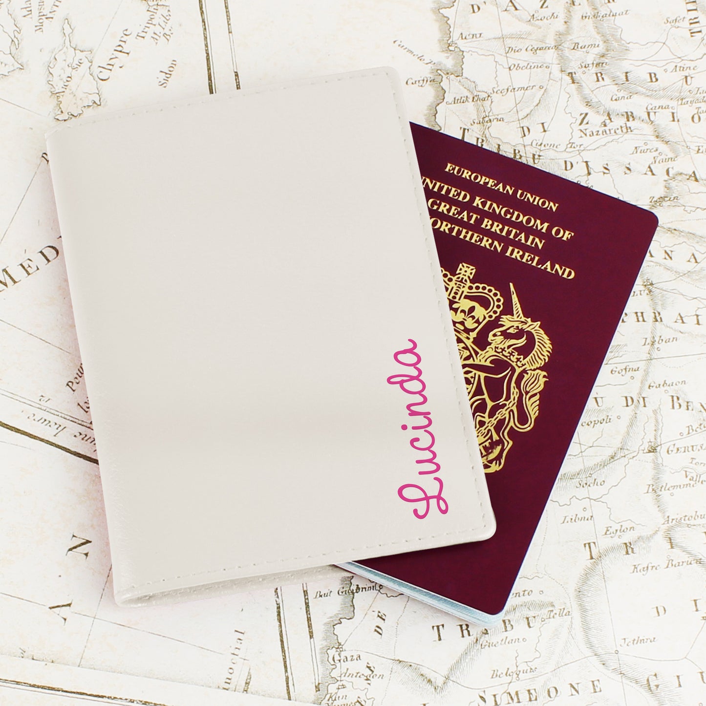 Personalised Pink Name Cream Passport Holder - MK&JD Gifts