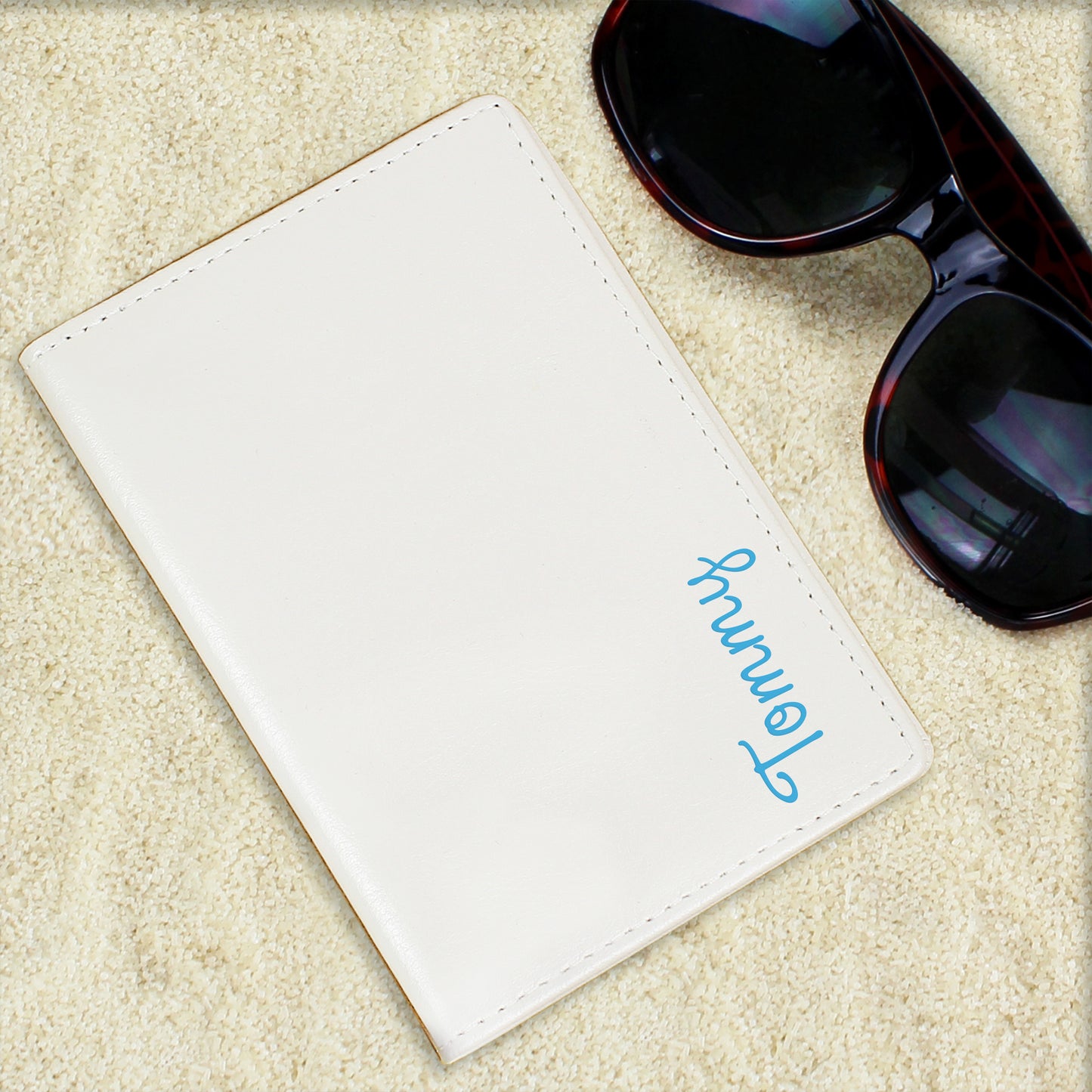 Personalised Blue Name Cream Passport Holder - MK&JD Gifts