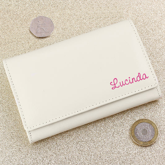 Personalised Pink Name Cream Leather Purse - MK&JD Gifts