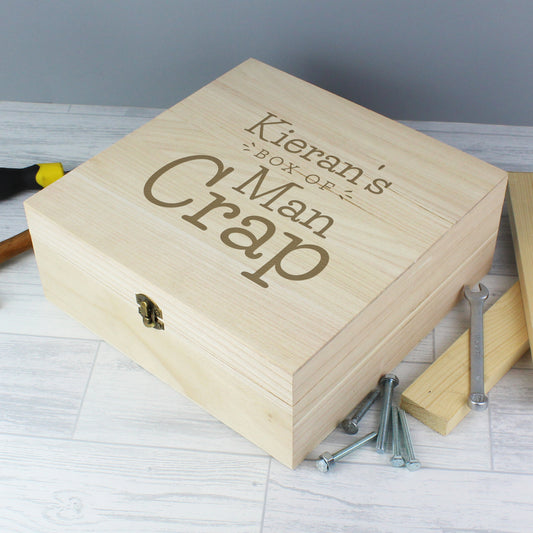 Personalised Box of Man Crap Large Wooden Keepsake Box - MK&JD Gifts