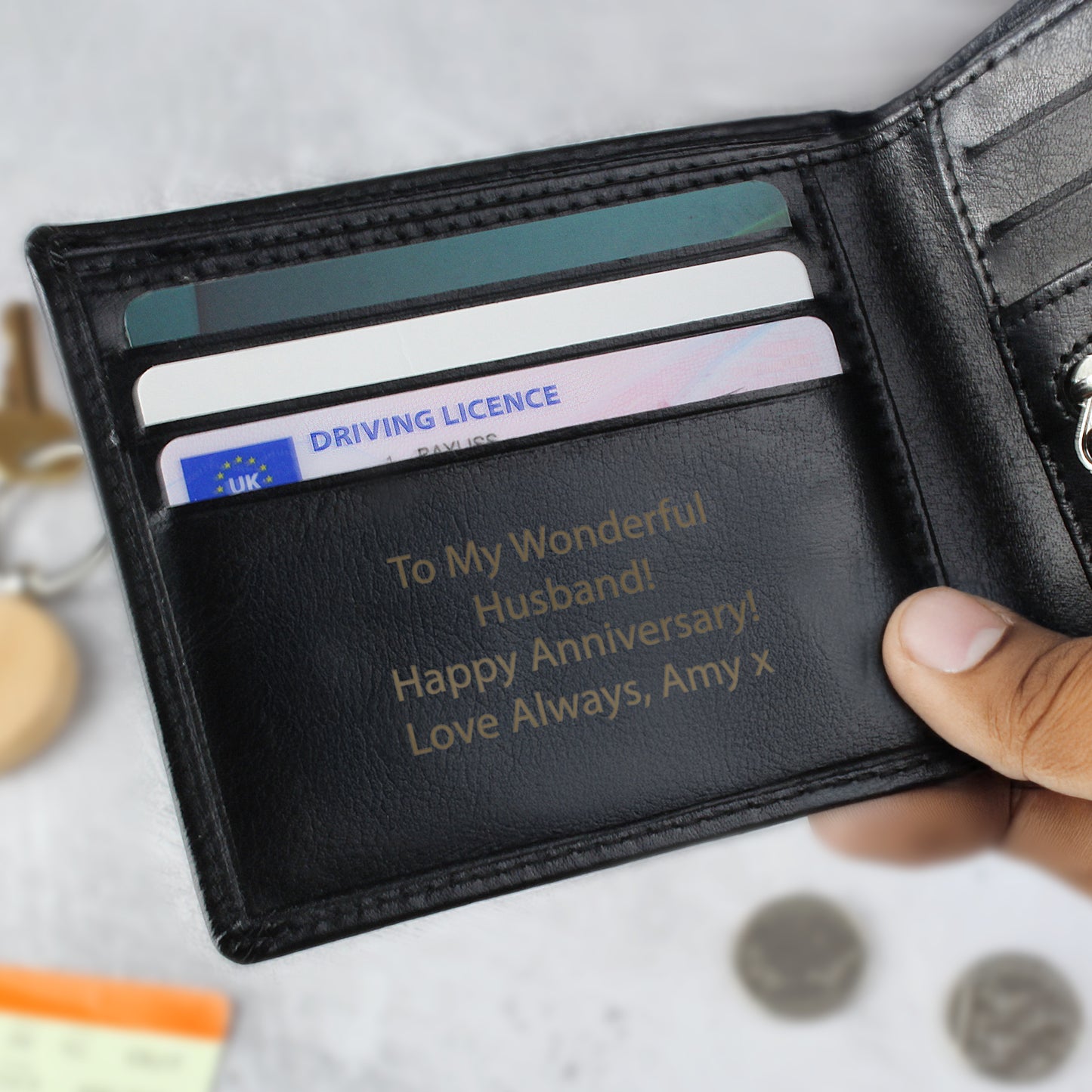 Personalised Free Text Black Leather Wallet - MK&JD Gifts