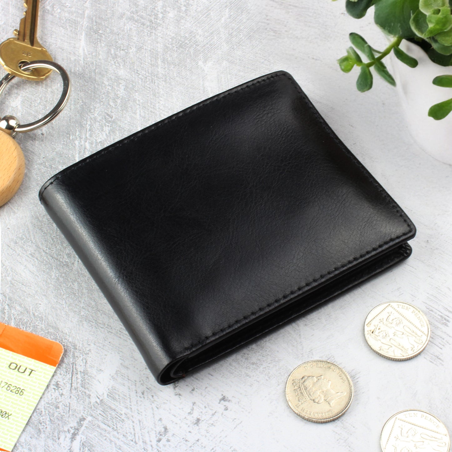 Personalised Free Text Black Leather Wallet - MK&JD Gifts